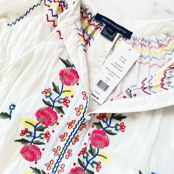 French Connection Edessa Cotton Folk Embroidered Smock Dress Size 2 NWT $228 - Picture 14 of 14